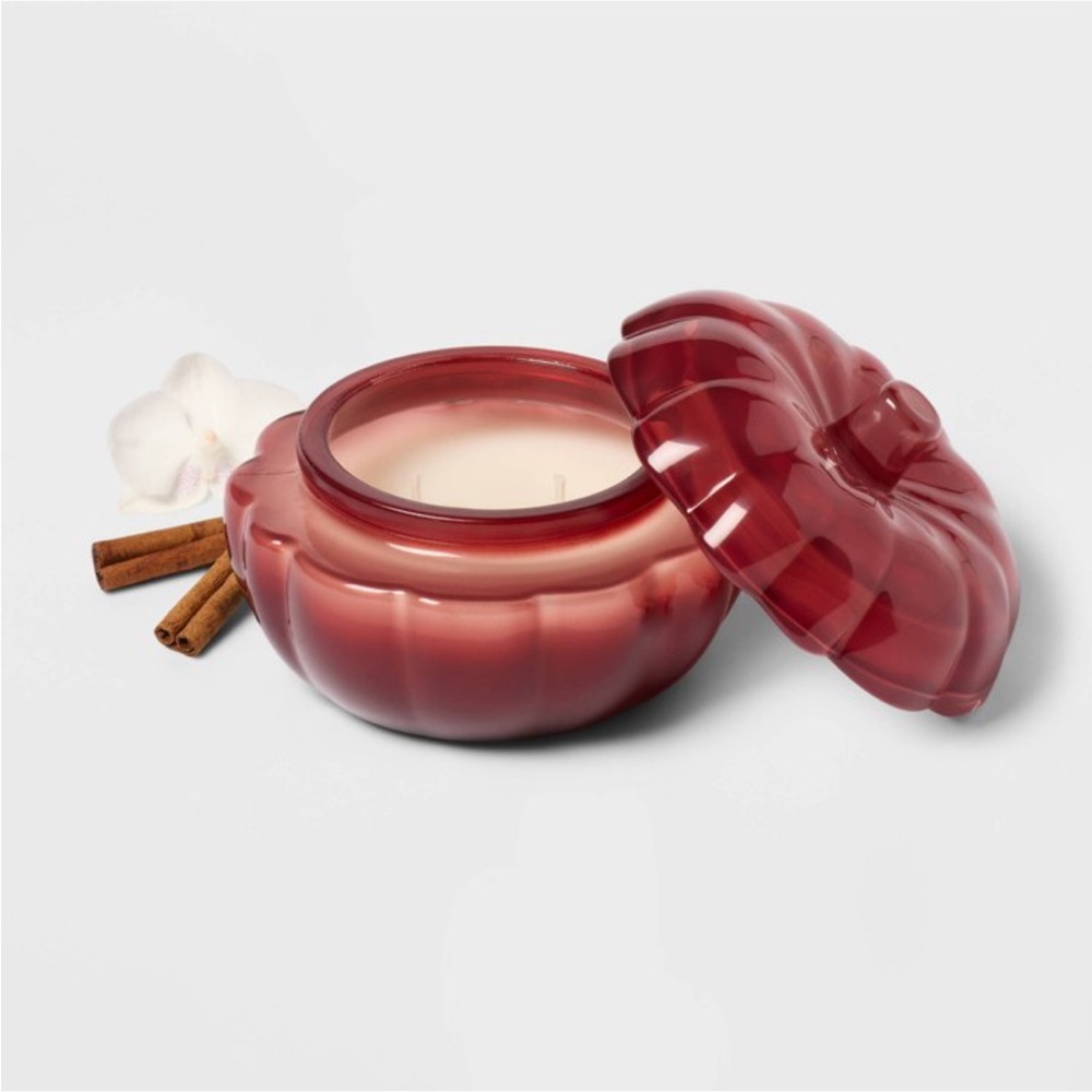 2 Wick Lidded Glass Pumpkin Warm Cider and Cinnamon Jar Candle 5oz - Threshold